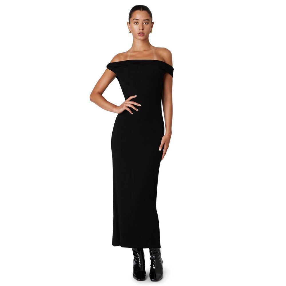 NIA the Brand Off the shoulder Velvet  maxi dress in Burgundy Red  size S NWT - Picture 2 of 7